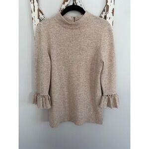 Kinross Cashmere Pleat Sleeve Zip Beige Size Medium